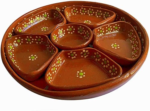 Cuencos mexicanos de 3 secciones, para salsa, chispas, guacamola, nueces, condimentos, arcilla tradicional, plato de fiesta, fabricado en México
