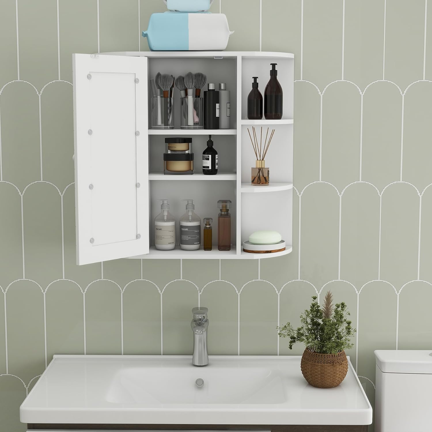 Bathroom Medicine Cabinet with Mirror Door, Modern Bath Mirror Cabinet Wall Mounted Storage Cabinet for Bathroom, Living Room, Laundry & Bedroom (White-2)
