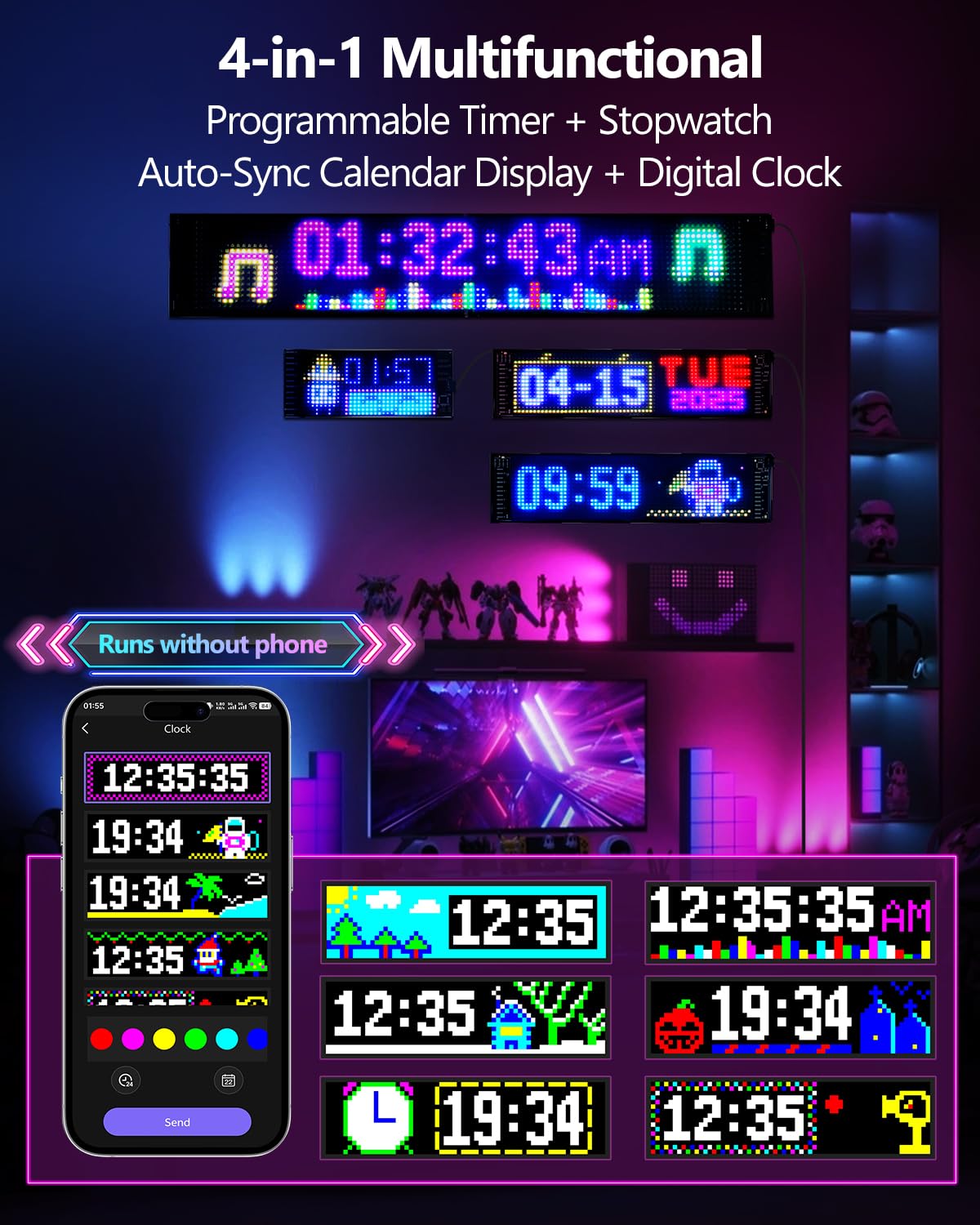 Insegna Luminosa LED Personalizzata Grande 68x12cm, Scritte Luminose per Camion e Negozio, Pannello LED Flessibile Programmabile, Schermo Scorrevole con App