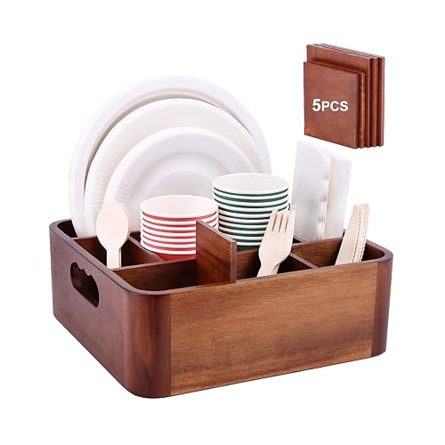 Bonfixe Acacia Wood Utensil Holder, Silverware Caddy for Countertop