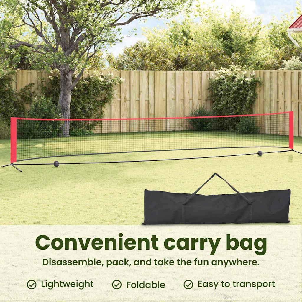 vidaXL Tennisnetz Schwarz und Rot Polyester Outdoor- Transportables Faltbares