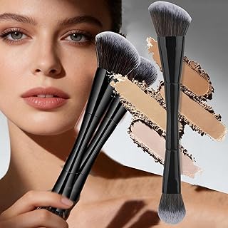 Brocha de maquillaje de doble cabeza en ángul...