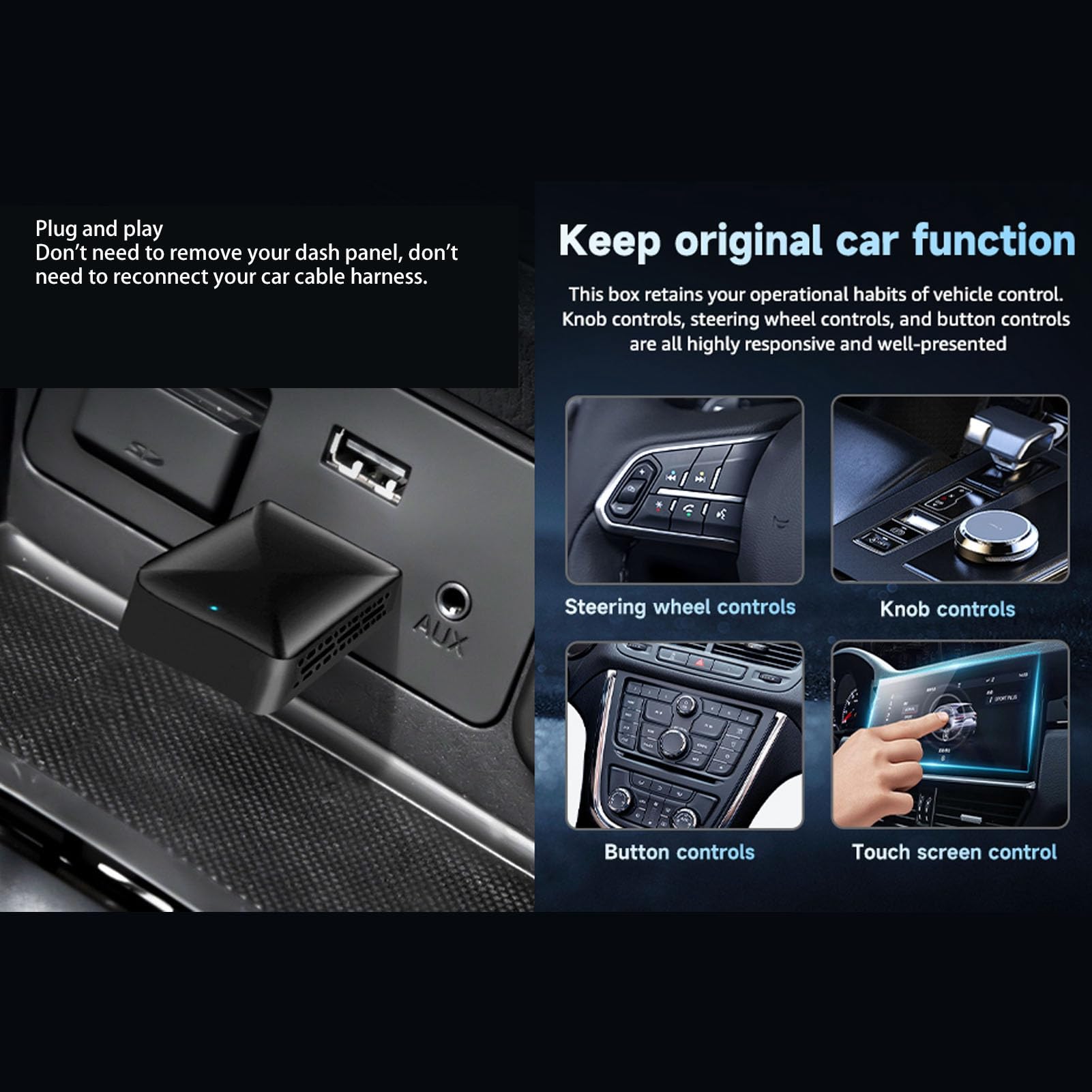 Adaptador inalámbrico Torvex, 2 en 1 CarPlay Dongle Bluetooth 5.0 Convertidor cableado a inalámbrico Compatible con Android Auto