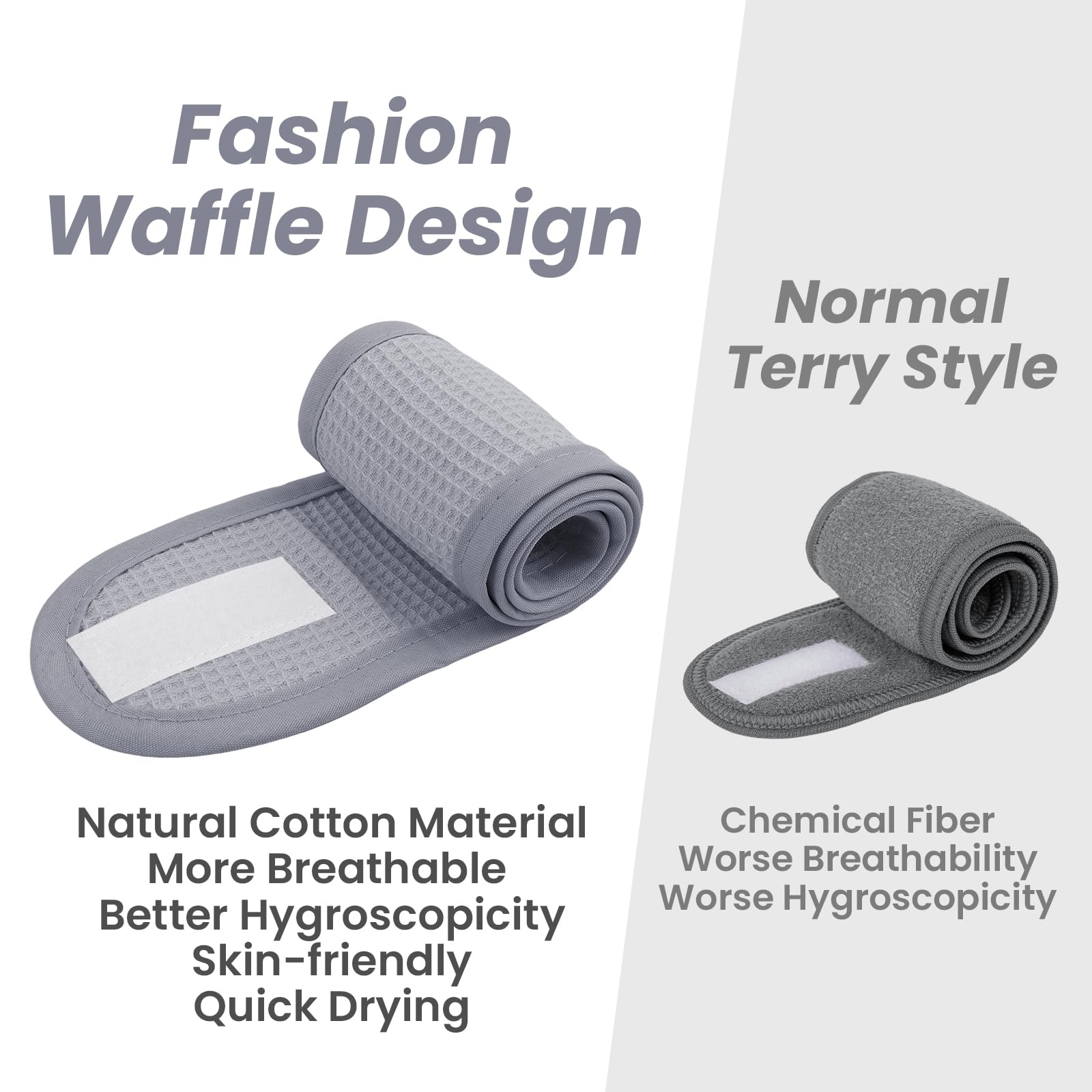 TOPTIE 4 PCS Spa Facial Headband Waffle Terry Cloth Makeup Hairband, White Hair Wrap for Skincare Face Washing - Image 4