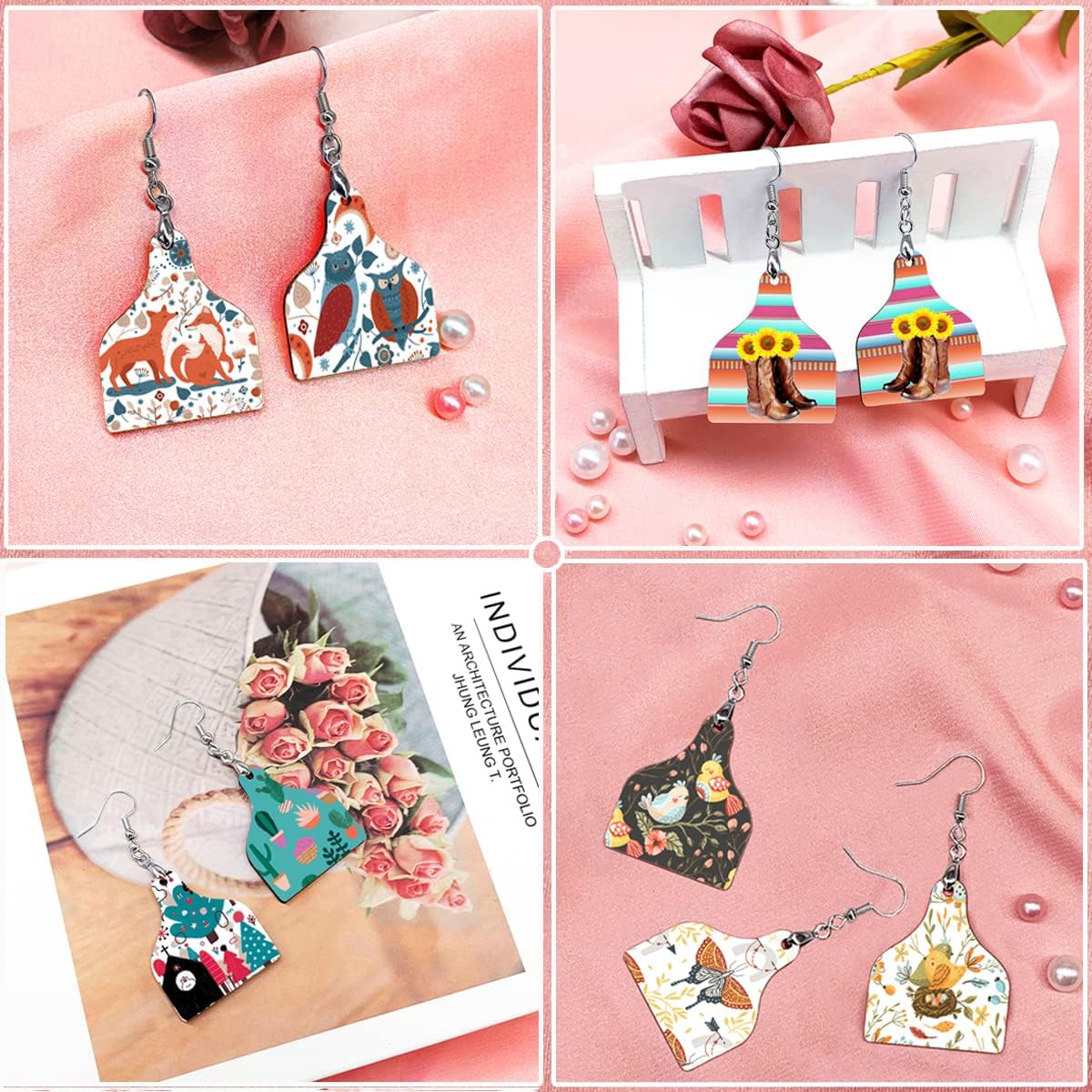 24 Pieces Sublimation Blank Earrings, EFFIET Cow Tags Shape Sublimation Printing Earrings Unfinished Heat Transfer Earring Pendant with Earring Hooks and Jump Rings for Jewelry DIY Making - Image 4