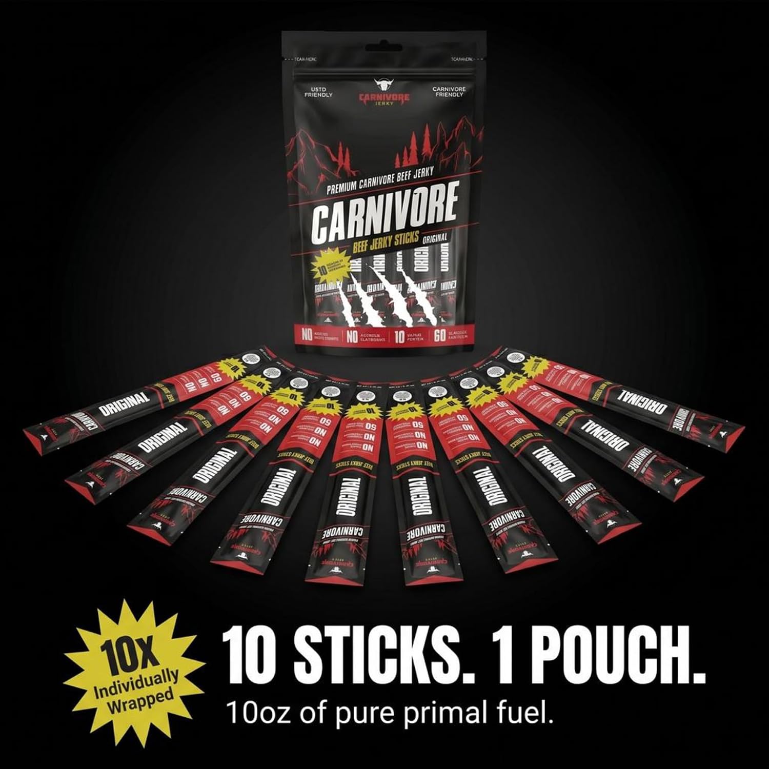 Carnivore Electrolytes Beef Jerky Keto Snacks - High Protein Premium Grass Fed Beef Carnivore Snacks - 3-Ingredient Sugar Free, Good for Keto & Carnivore Diet Recipe - 4 Ounce Jerky Snack Packs
