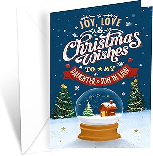 Prime Greetings Daughter and Son In Law Christmas Card, Made in America, Eco-Friendly, Thick Card Stock with Premium Envelope 5in x 7.75in, Packaged in Protective Mailer