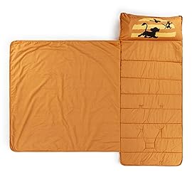 Jay Franco Kids Nap Mat Cartoon Embedded Pillow & Blanket - Soft 46x20Microfiber Sleeping Bag with Name Tag & Handle for School, Travel, Sleepover, Orange - Lion King