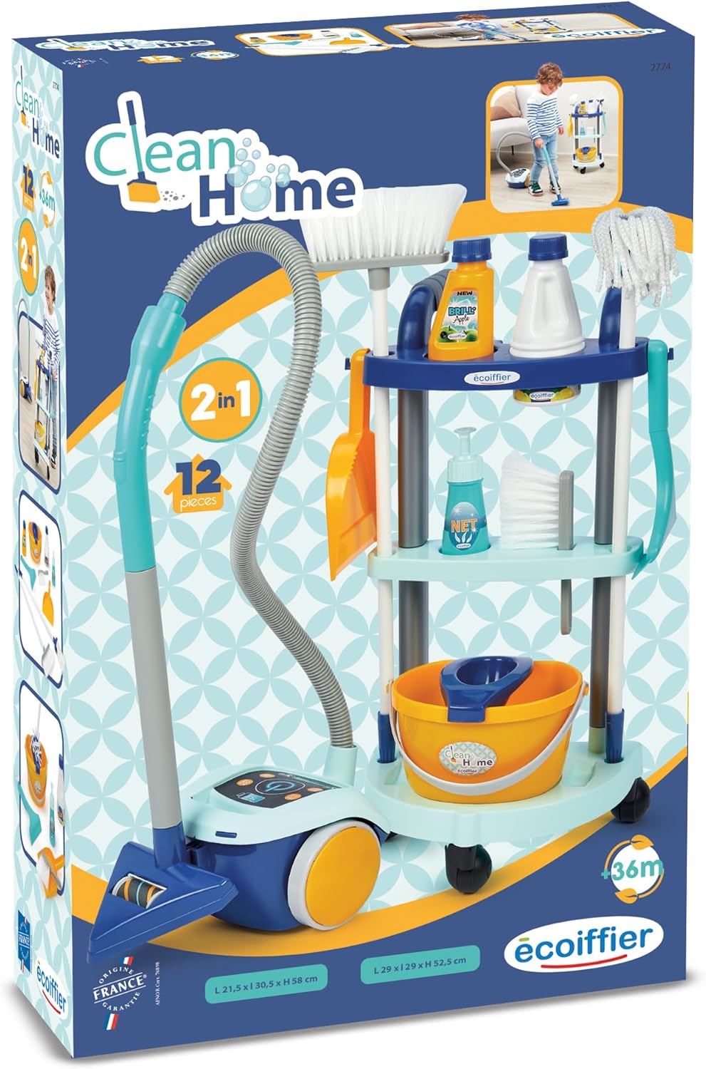 Jouets Ecoiffier - 2774 - Household Trolley + Vacuum Cleaner - Imitation Games for Children - from 18 Months - Made in France