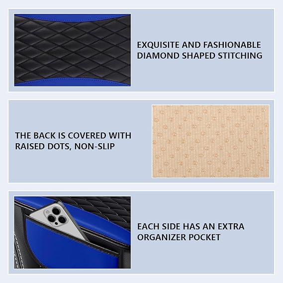 Upgraded Car Armrest Cushion,Leather Car Center Console Cover with Storage Bags,Waterproof Center Console Pad,Universal Auto Armrest Storage Box for Most Vehicles,Car Decor Accessories (Blue)