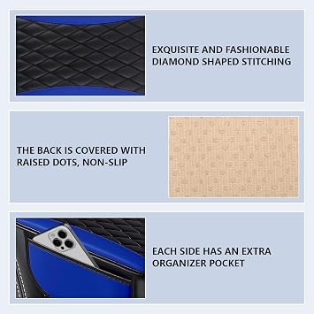Upgraded Car Armrest Cushion,Leather Car Center Console Cover with Storage Bags,Waterproof Center Console Pad,Universal Auto Armrest Storage Box for Most Vehicles,Car Decor Accessories (Blue)