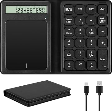 Bluetooth Number Pad, Portable Bluetooth Numeric Keypad with Display & Touchpad Calculator Foldable Financial Accounting Slim Wireless Number Pad for PC Desktop Laptop Tablet Windows Android iOS