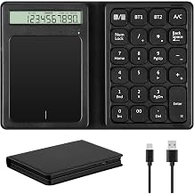 Bluetooth Number Pad, Portable Bluetooth Numeric Keypad with Display & Touchpad Calculator Foldable Financial Accounting Slim Wireless Number Pad for PC Desktop Laptop Tablet Windows Android iOS