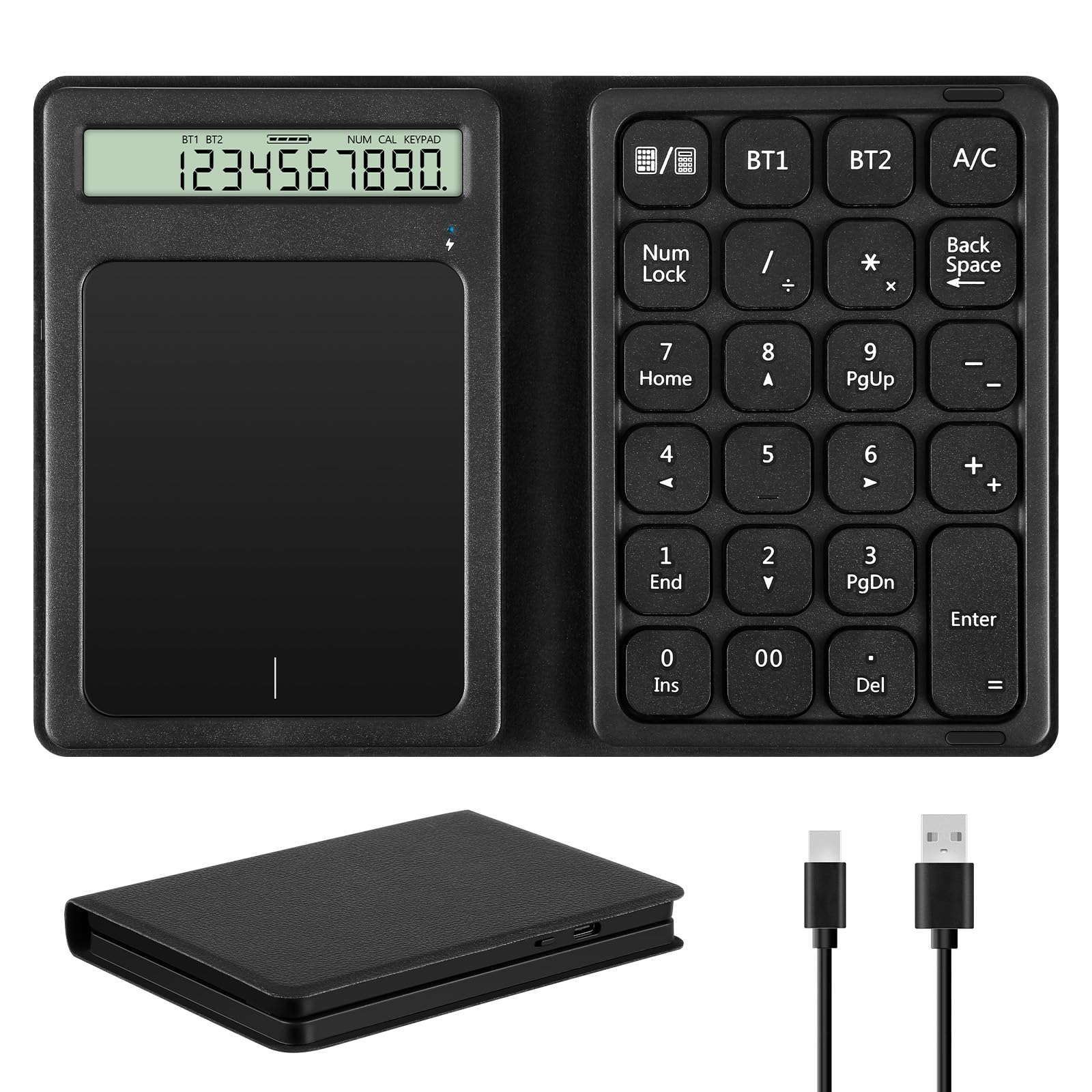 Teclado numérico Bluetooth, Teclado Numérico Inalámbrico con Pantalla y Panel táctil Teclado numérico portátil de Contabilidad financiera para PC portátil Tableta Windows Mac Android iOS