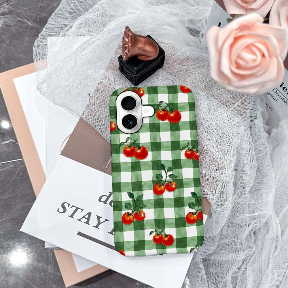 DAIZAG Case Compatible with iPhone 17,Fit Shockproof Cover for Women Girls,Green Red Checkerboard Tomatoes Watercolor image 4