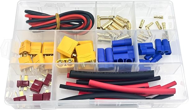 69Pcs XT60 / XT90 /EC3 / EC5/T-Plug Deans Male&Female Connector Adapters 14AWG Silicone Wire+Shrink Tubings for RC Battery Charger ESC Motor Accessories