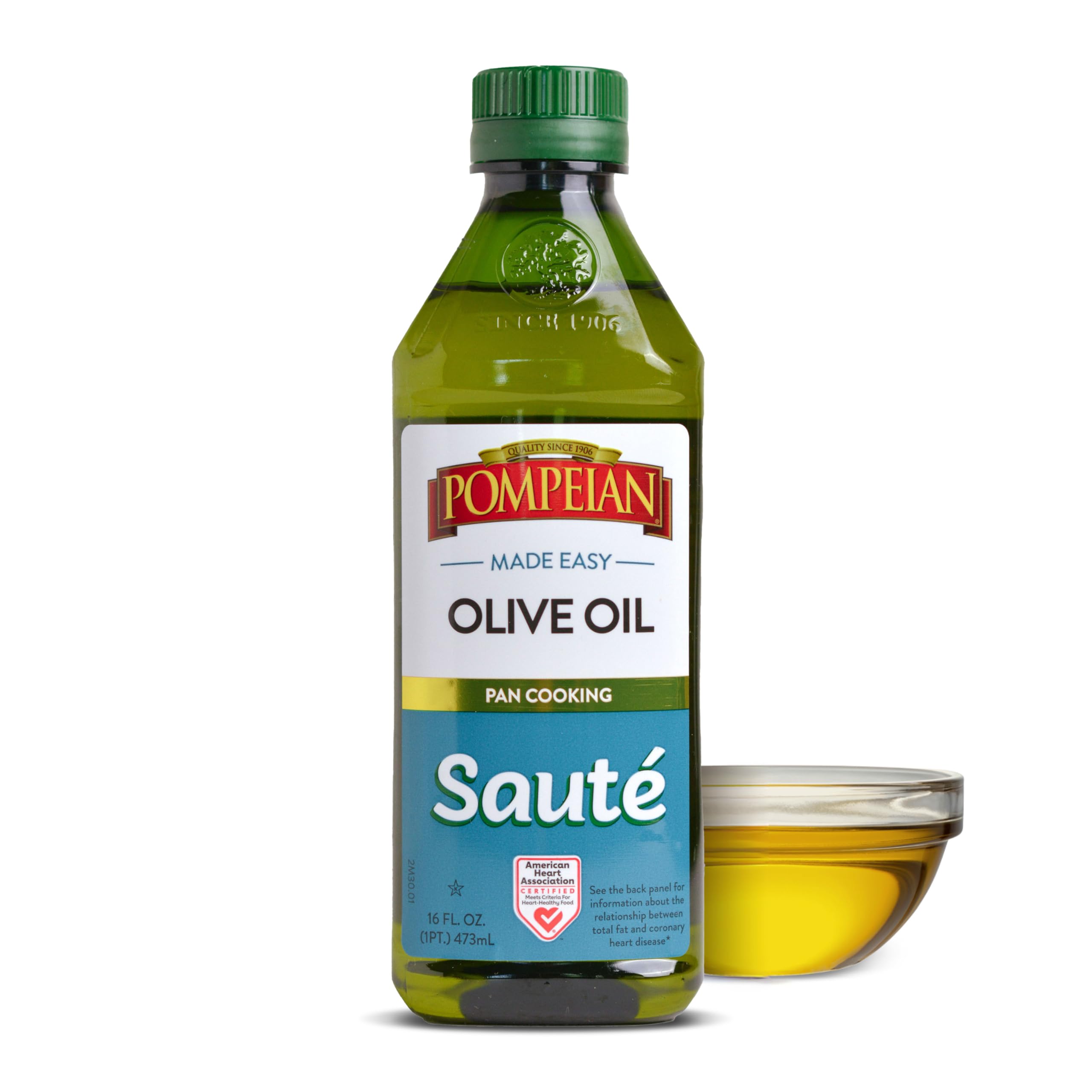 Pompeian Made Easy Sauté Olive Oil, Pan Cooking, American Heart Association Certified, 16 Fl Oz