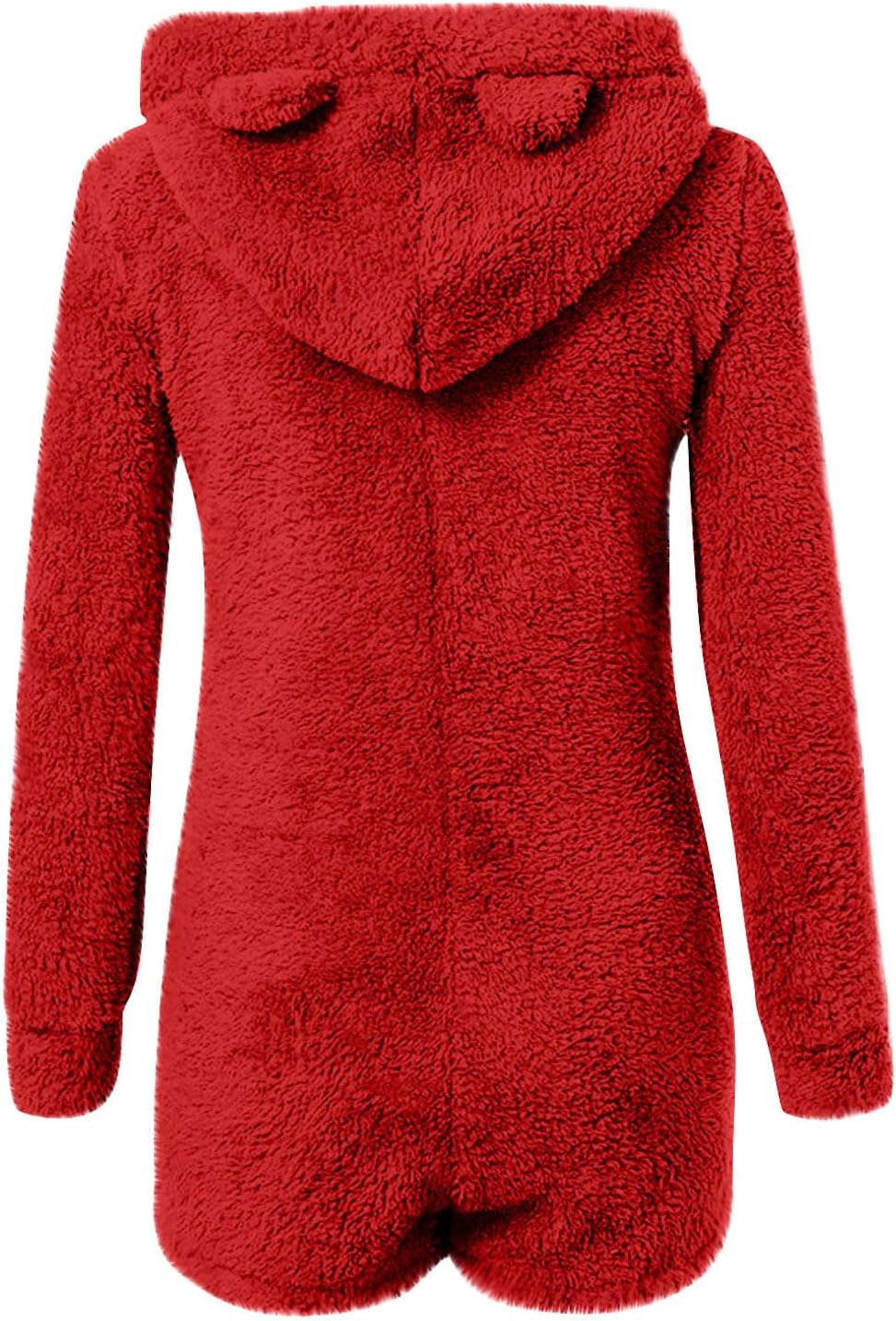 Womens One Piece Pajamas Sherpa Fleece Plush Jumpsuit Shorts Hooded Fuzzy Romper Zipper Bear Sleepwear Playsuit