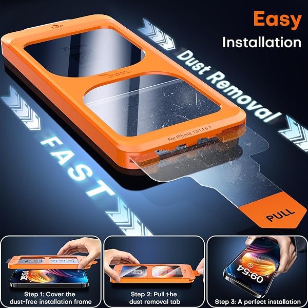 TOCOL Pellicola Protettiva per iPhone 13 6,1 Pollici, Rimozione Automatica Della Polvere, Installazione Rapida, Copertura Completa, Senza Bolle, Durezza 9H Vetro, 2 Pezzi - 3