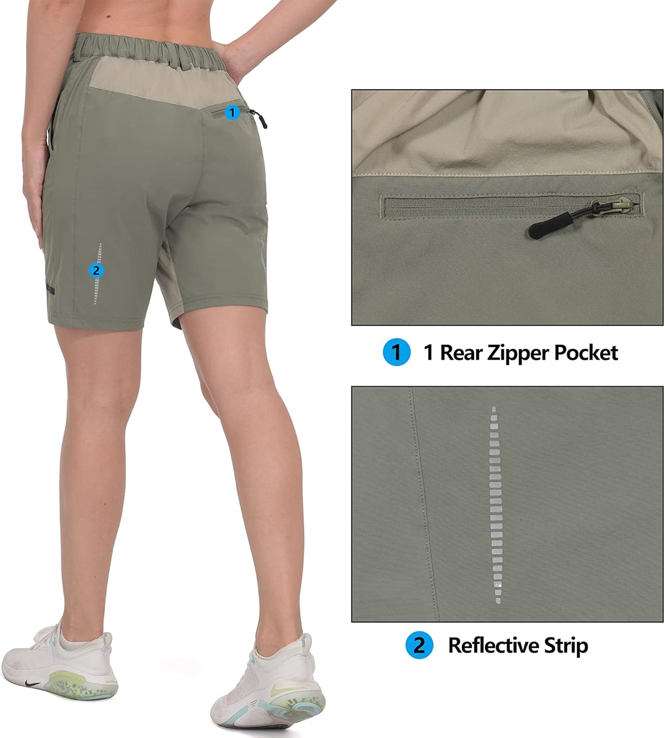 Mapamyumco Women's Quick Dry Hiking Shorts, Stretch Golf Shorts, MTB Biking Shorts, Zippered Pockets