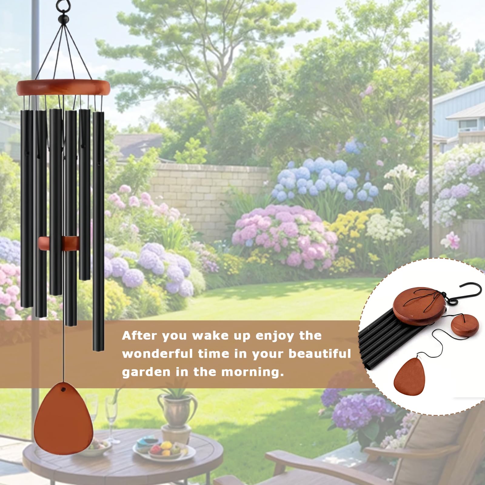 Campanelli a Vento Esterni, Scacciaspiriti da Esterno con Gancio, Campane Tubolari a Vento con 6 Tubi di Alluminio Campana a Vento Souvenir per Arredo Giardino Cortile (68cm)