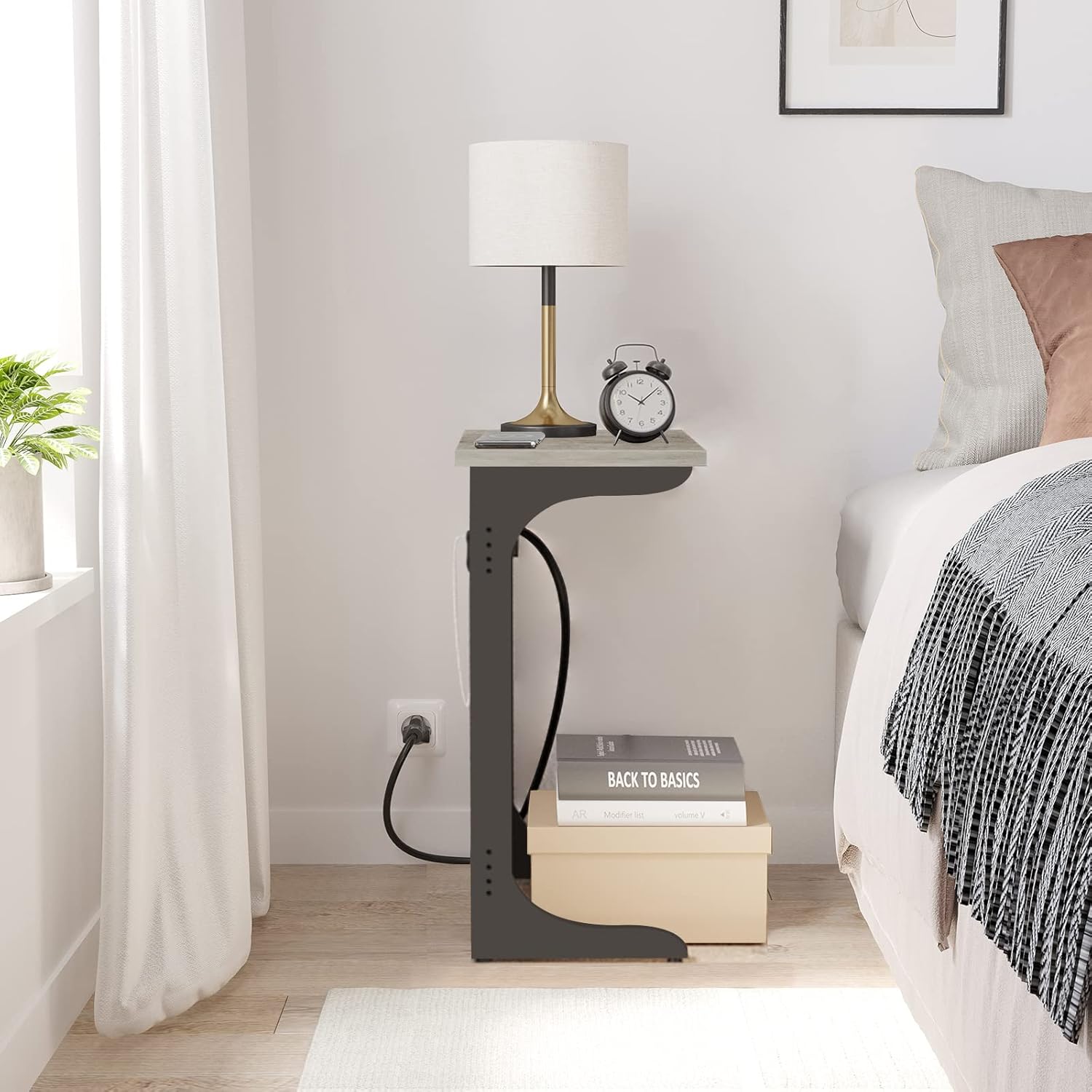 TUTOTAK C Shaped End Table With Charging Station, Set of 2, Couch Tv Tray With 2 USB Ports and Outlets, Sofa Side Table for Small Spaces, Living Room, Bedroom TB01BG0442