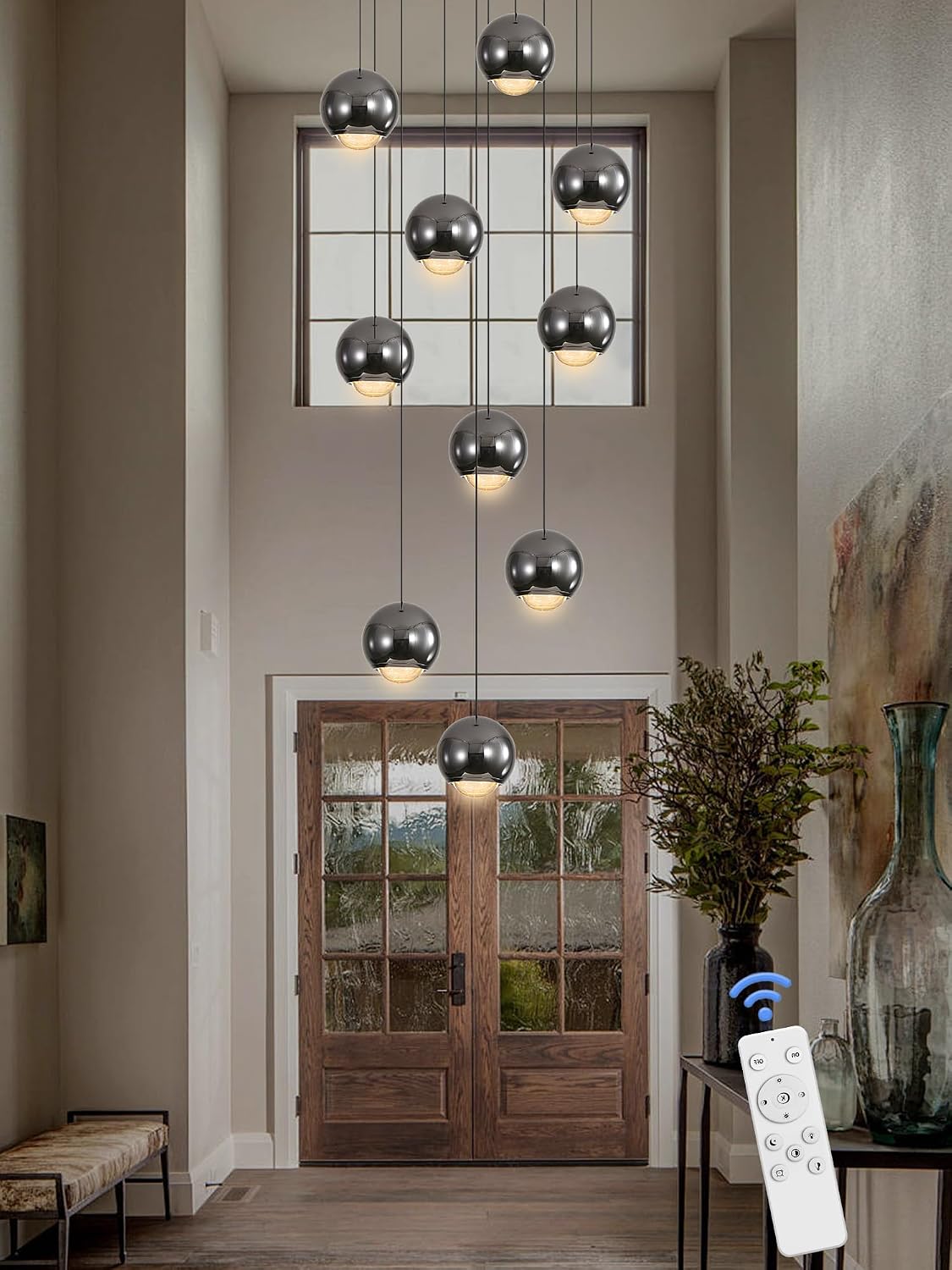 ykolupty 10-Light LED Staircase Black Chandelier Crystal Ceiling Lights Large Chandeliers for High Ceilings, Entryway Modern Lighting Fixture Villas and Stairs