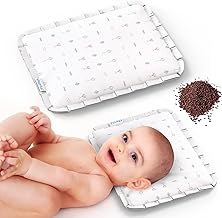 Cherilo Mustard Seed Baby Comfort Cushion | Adjustable Filling | Soft Cotton Cover | 28 x 21.5 x 2 cm – White Abstract Pattern