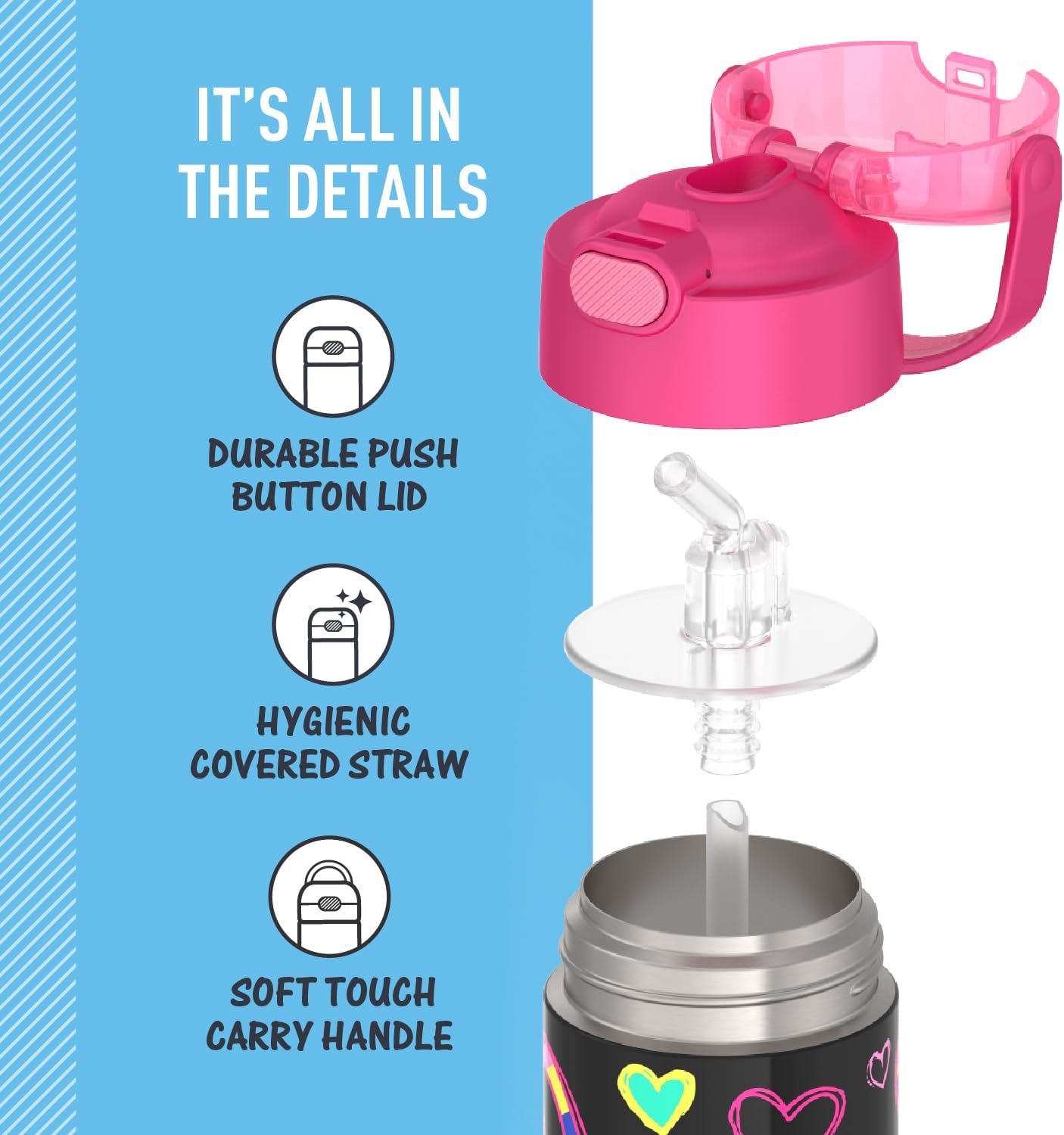 THERMOS FUNTAINER Water Bottle with Straw - 12 Ounce - Kids Stainless Steel Vacuum Insulated Water Bottle with Lid, Peace - Image 4