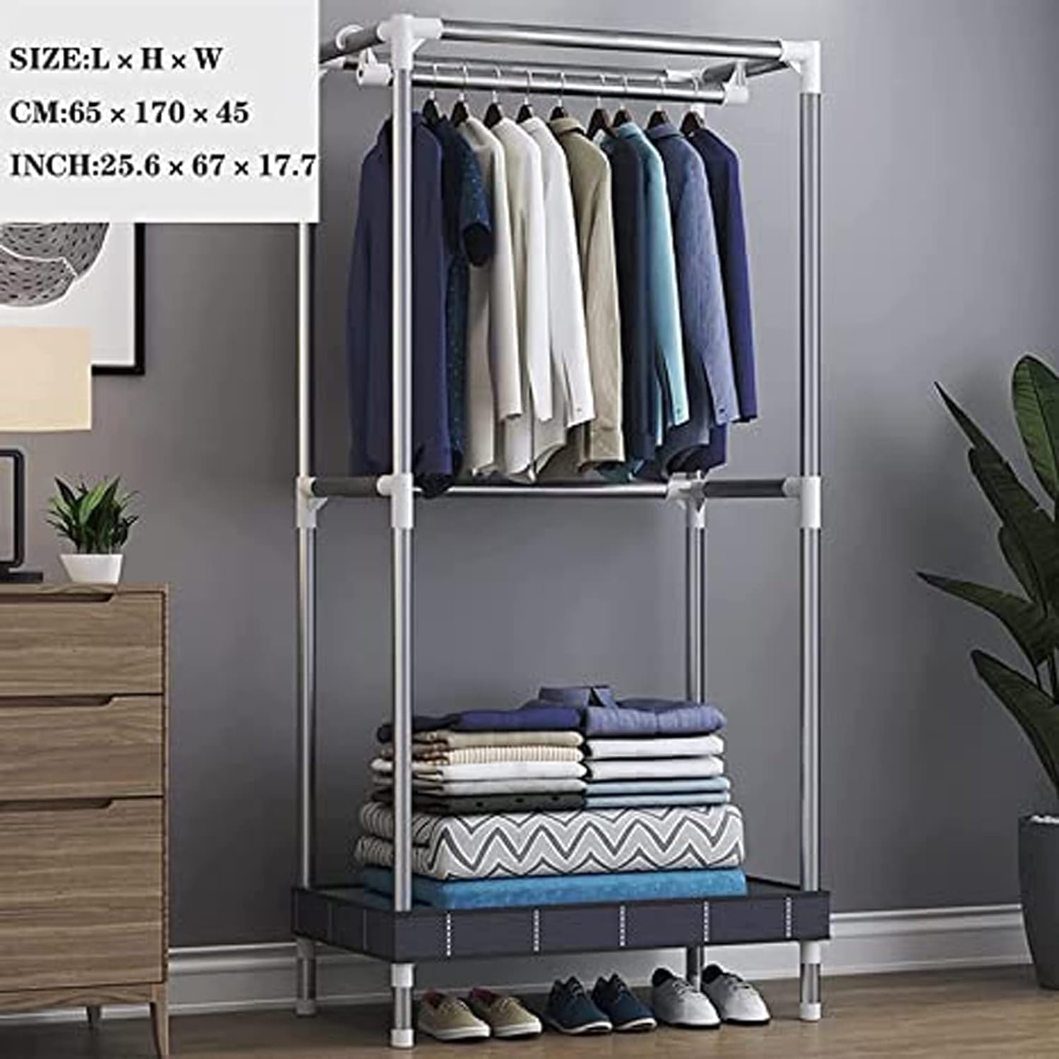 Portable Closet Foldable Wardrobe Closet Fabric Oxford Closet Steel Pipe Portable Closet 25.6in × 17.7in × 67in Portable Clothes Closet Spacious