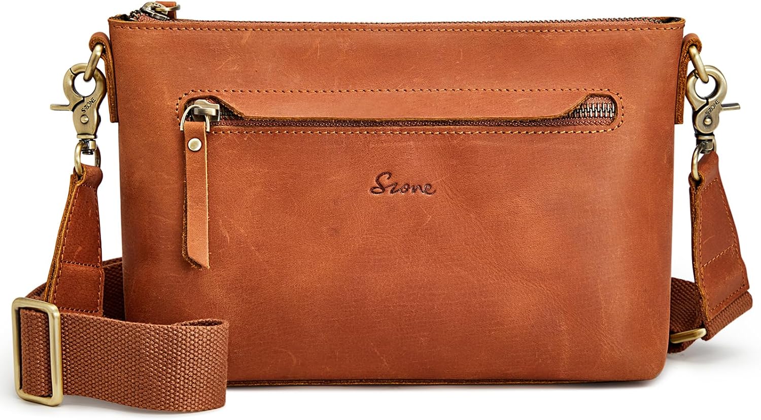 S-ZONE Crossbody Bags for Women Trendy Genuine Leather Small Shoulder Bag Purses with Wide Strap