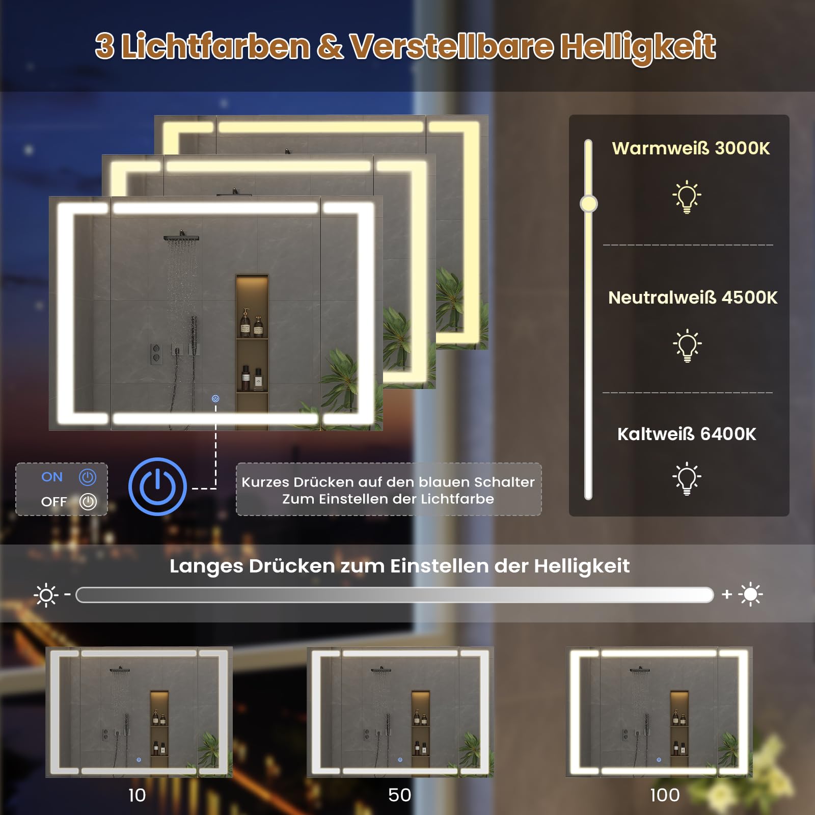 Spiegelschrank Bad mit LED Beleuchtung & Steckdose, 80x60x17 cm | Badezimmer Spiegelschrank mit 3 Farben Dimmbar & HD Spiegel, Badezimmerschrank mit 3 Tür 9 Fächer, verstellbaren Regalen,Weiß