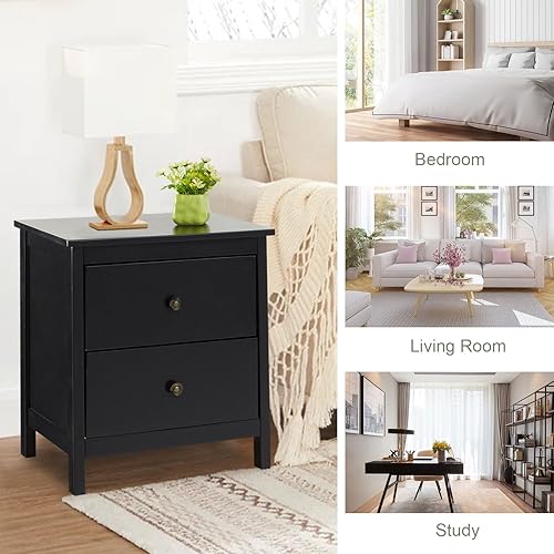 Miniatura 5 de KINTNESS Mesa auxiliar con cajones de almacenamiento, mesa auxiliar de madera maciza, moderna mesita de noche para dormitorio, sala de estar,