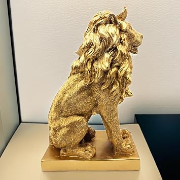 9 Inch Lion Statue Figurine Sculpture Resin Collectible Gifts for Lion Lover Office Home Decor Desk Accessories Decoration Garden Figurines Outdoor Decor Gold