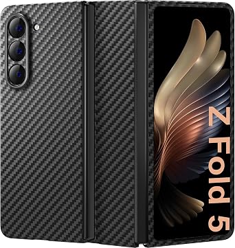 memumi Real Aramid Fiber for Samsung Galaxy Z Fold 5 Case, Sturdy Durable Aramid 0.5 mm Slim Case for Galaxy Z Fold5 Carbon Fiber with Military-Grade Drop Protection Black