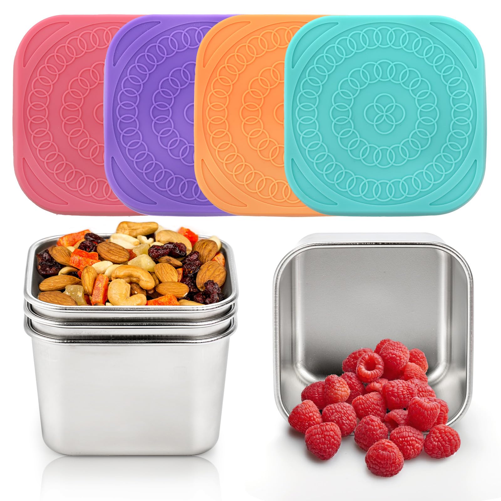 6 Pack Stainless Steel Snack Containers for Kids, 6 OZ Leakproof Metal Toddler Lunch Box with Silicone Lids, Small Salad Dressing Container To Go for Sauce Dip, Daycare School Travel Picnics