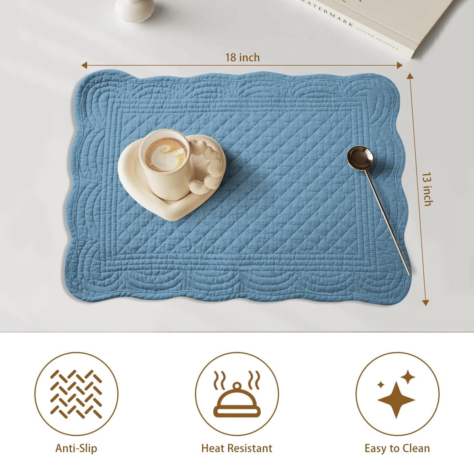 Bardzo duże bawełniane podkładki pod talerze, pikowane maty stołowe, zmywalne, do kuchni i jadalni, miękkie i łatwe do czyszczenia, idealne do codziennego użytku