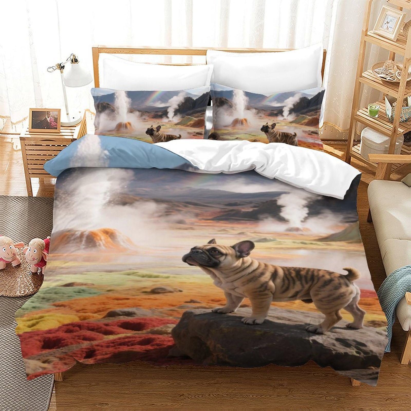 Housse de couette bouledogue français avec zip pour lit sans plis