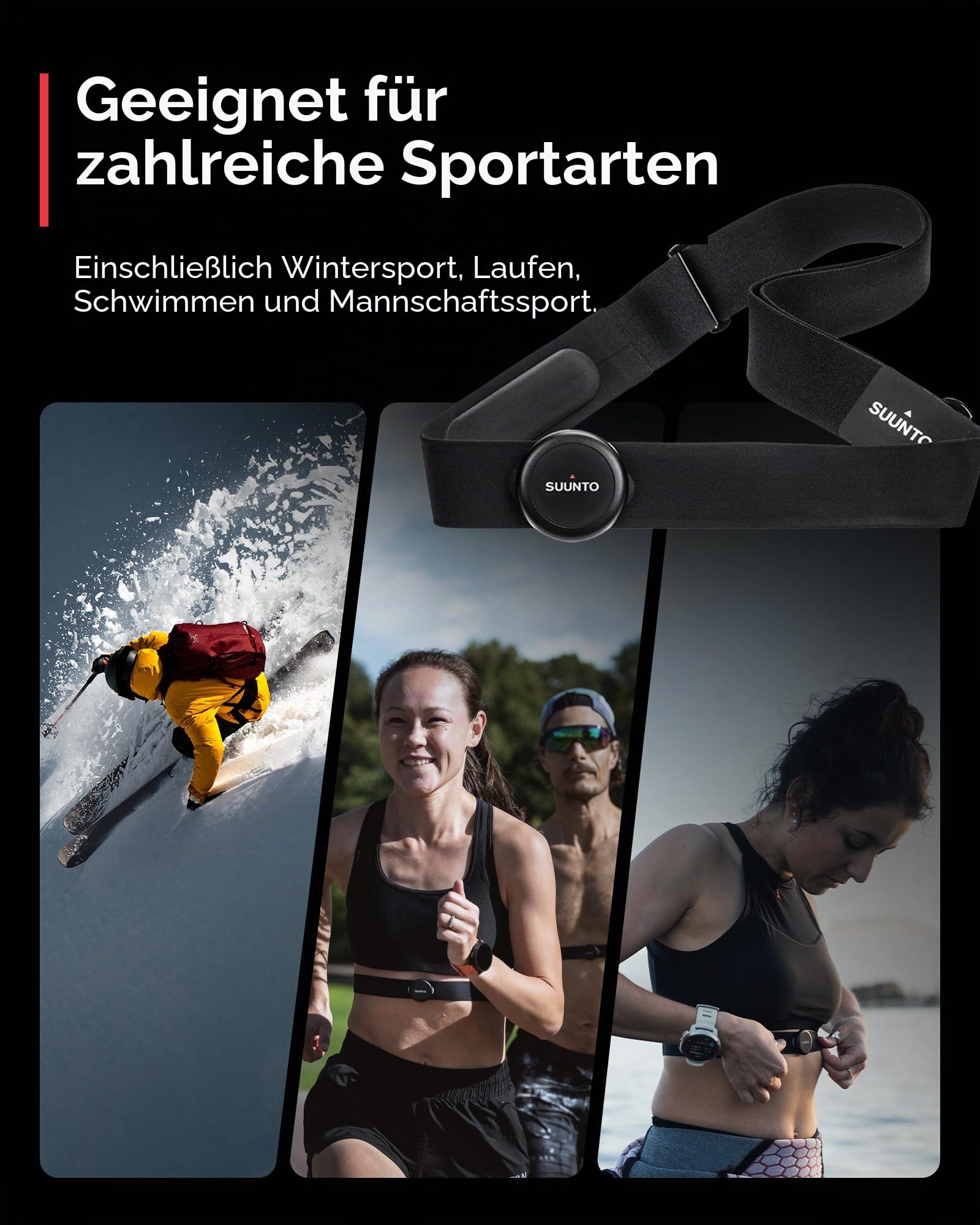 SUUNTO Intelligenter Herzfrequenzgürtel: Überlegene Herzfrequenzmessung, Bequeme Passform, schwarz