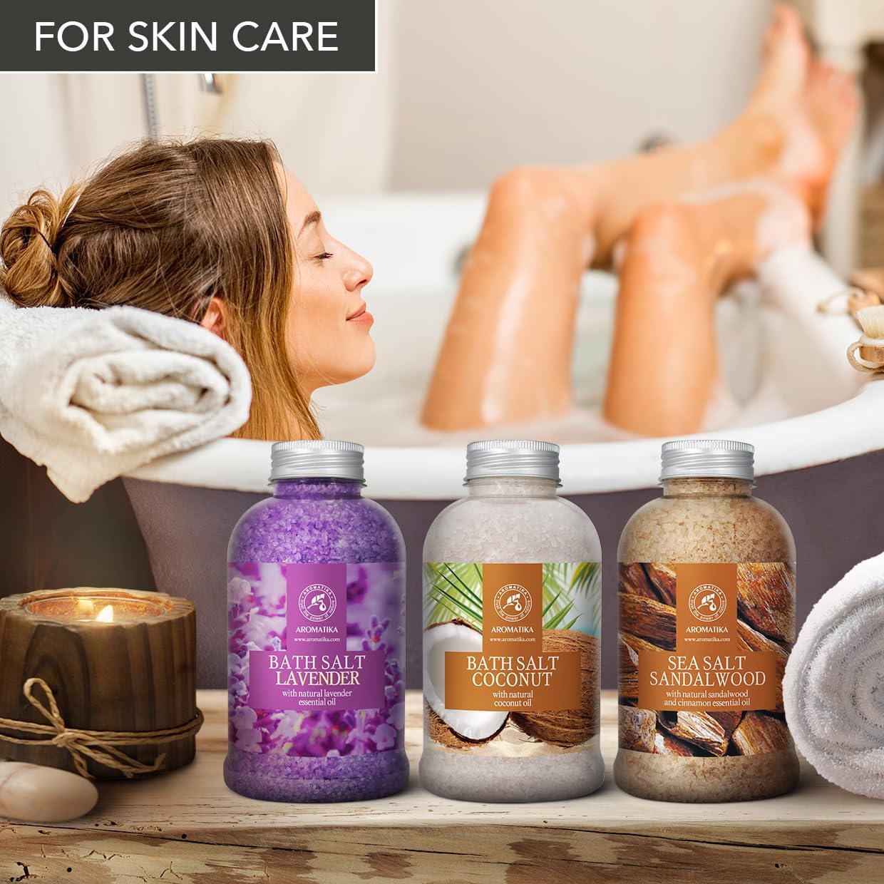 Bath Sea Salt Set 3х21.16Oz - Lavander & Coconut & Sandalwood - Lavender Essential Oil - Natural Coconut Oil - Sandalwood & Cinnamon Essential Oil - Aromatherapy - Relaxing - Body Care