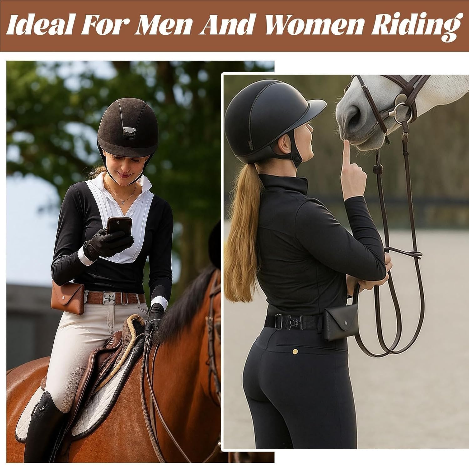 電話ポケット付き乗馬ウエストベルト、小さなシルバーヘッドバックル、1.5インチの伸縮性のある女性用乗馬ベルト、ファッションスポーツパ