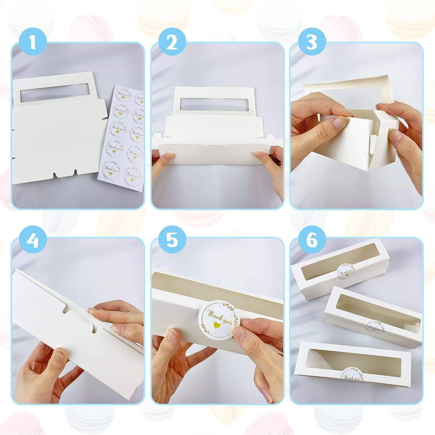 KEEPARTY 24PCS Macaron Boxes White Macaron Packaging Bakery Packaging Container Dessert Gift Box with Window for Birthdays Valentines Day Mothers Day Weddings Graduations Christmas Easter Gift Giving