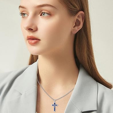 Cross Necklace for Men 925 Sterling Silver Cross Pendant Christian Necklace Religious Amulet Talisman Jewelry Gifts for Father Son Crucifix Jewelry Gifts for Father's Day Birthday Anniversary Christmas