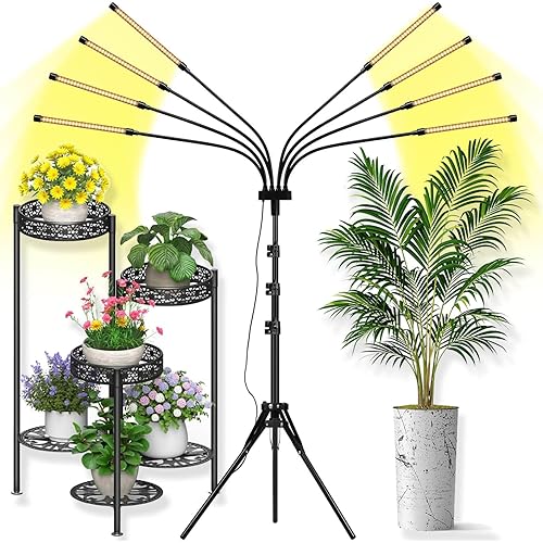 Grow Lights for Indoor Plants [ 8 in1 ], Full Spectrum Plant Lights for Indoor Growing with Tripod Stand, Auto On/Off Timing 4/8/12H, LED Grow Lights for Indoor Plants. (Sunlike 8 Arms)
