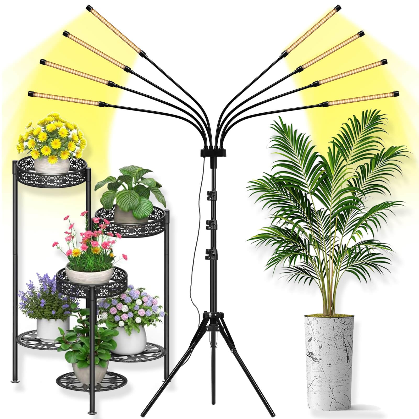 Grow Lights for Indoor Plants [ 8 in1 ], Full Spectrum Plant Lights for Indoor Growing with Tripod Stand, Auto On/Off Timing 4/8/12H, LED Grow Lights for Indoor Plants. (Sunlike 8 Arms)