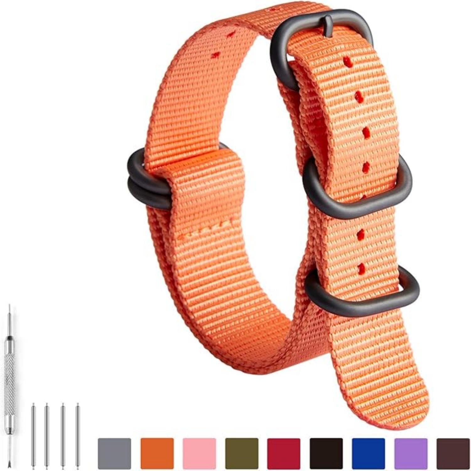 Nylon Watch Strap, Multicolor Watch Bands Replacement for Men Women 18mm 19mm 20mm 21mm 22mm 23mm 24mm G10 Premium Ballistic with Military Heavy Duty 5 Rings Silver/Black Stainless Steel Buckle — view 2