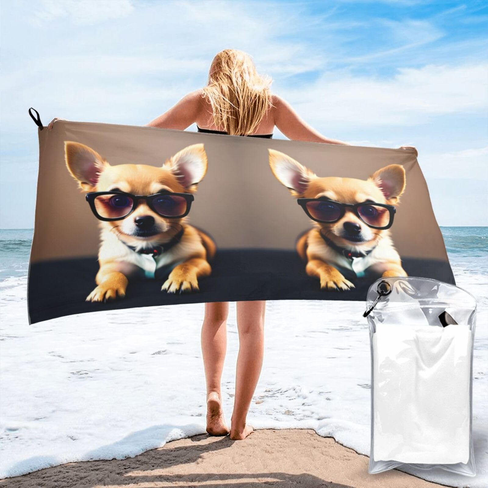 Toalla de baño suave y absorbente con estampado de chihuahua gigante para camping
