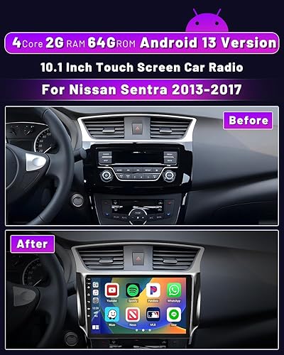 Miniatura 2 de Para Nissan Sentra 2013-2017 Radio, 2G+32G Android 13 Estéreo de coche con Apple CarPlay Android Auto Mirror Link, Hikity 10.1 pulgadas pantalla