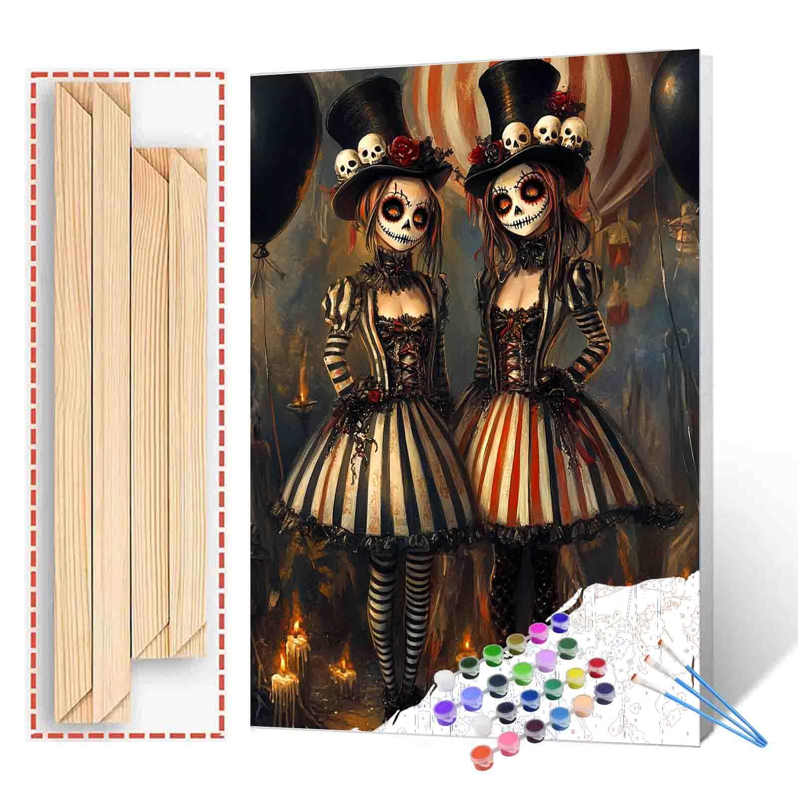 Aihonmin Sugar Skull Paint by Numbers Kit for Adults Beginners Halloween Circus DIY Oil Painting Kits Acrylic Easy Skull Girls Paint Paintwork Wall Hanging Home Room Decor Gifts 16x20 Inch(DIY Frame)