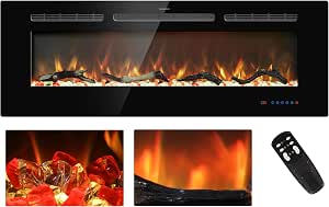 50-inch Electric Fireplace Insert with Remote, Touch Screen, Multicolor Flame, Thermostat, Timer, Logs & Crystals